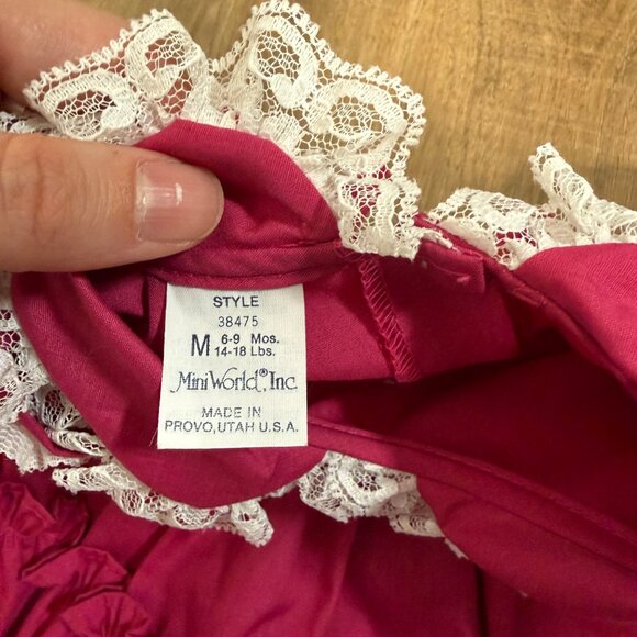 Vintage Red White Lace Baby Girl Dress Victorian 6-9M - Picture 5 of 5